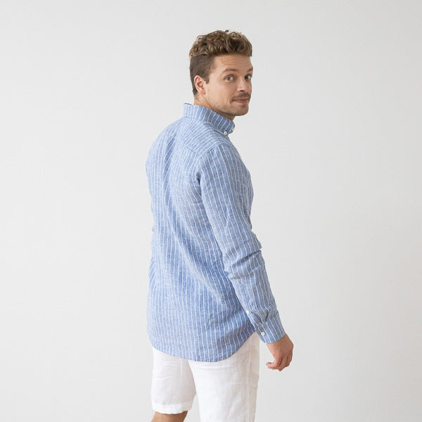 Paul Large Stripe Blue Linen Shirt for Men — gallery