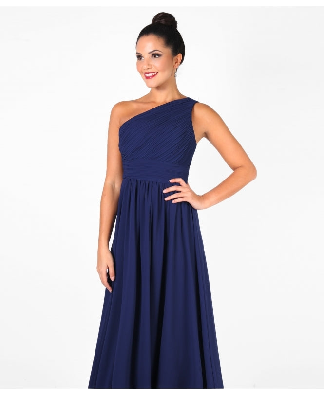 One Shoulder Chiffon Maxi Bridesmaid Dress Navy for Women - gallery