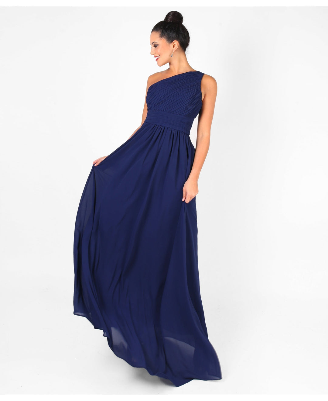 One Shoulder Chiffon Maxi Bridesmaid Dress Navy for Women