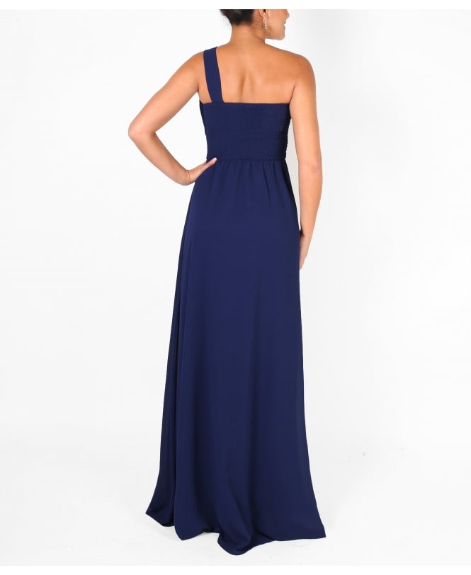 One Shoulder Chiffon Maxi Bridesmaid Dress Navy for Women - gallery