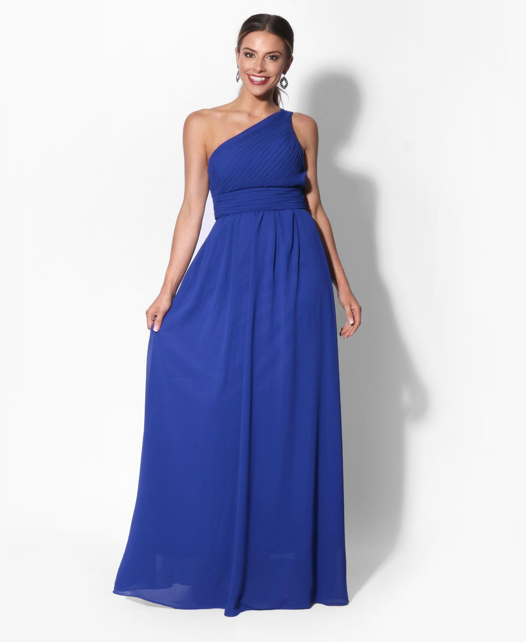 One Shoulder Chiffon Maxi Bridesmaid Dress Royal Blue for Women