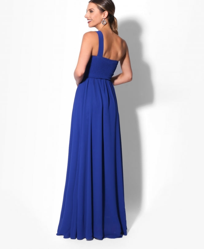 One Shoulder Chiffon Maxi Bridesmaid Dress Royal Blue for Women - gallery