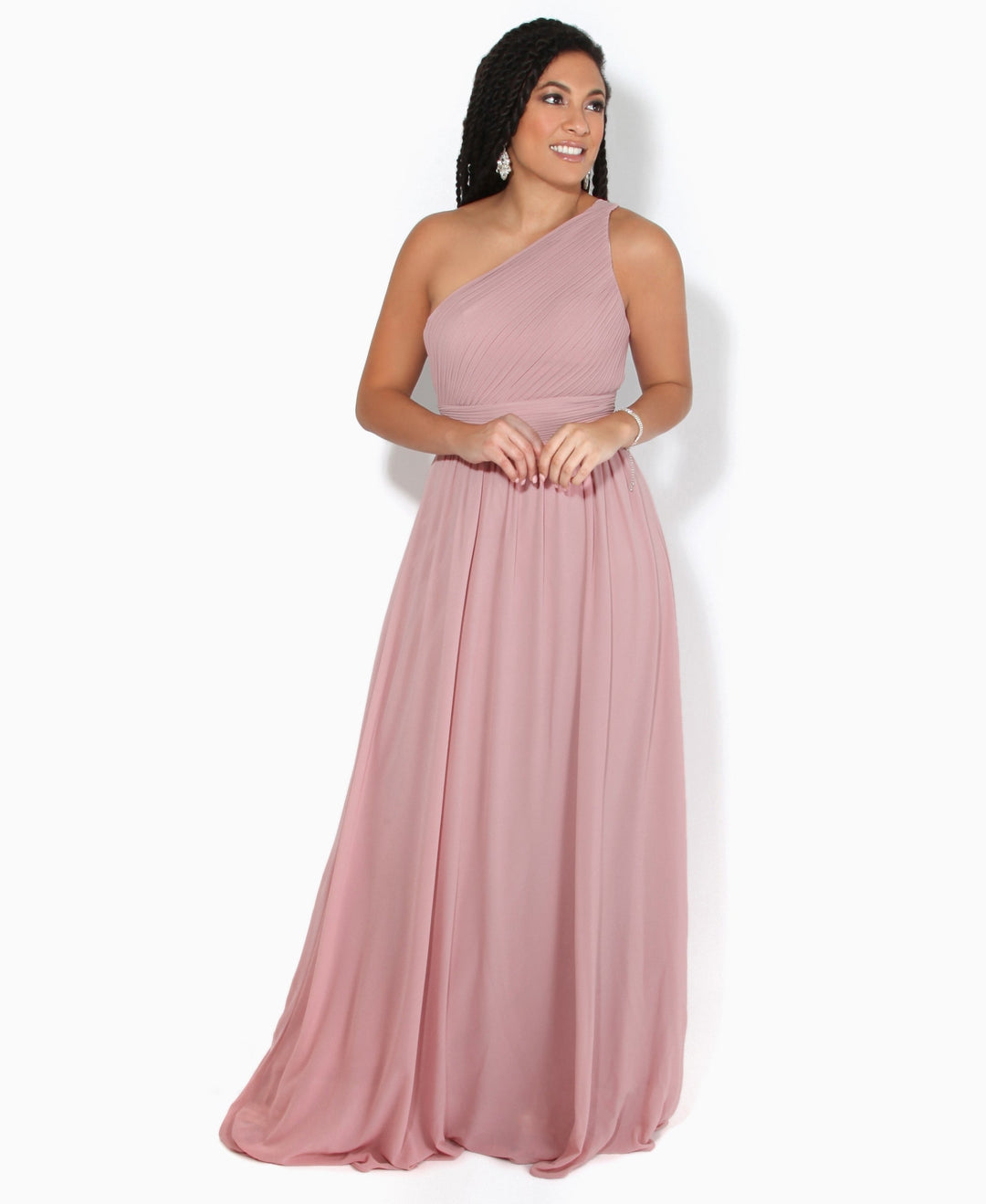 One Shoulder Chiffon Maxi Bridesmaid Dress Dark Pink for Women