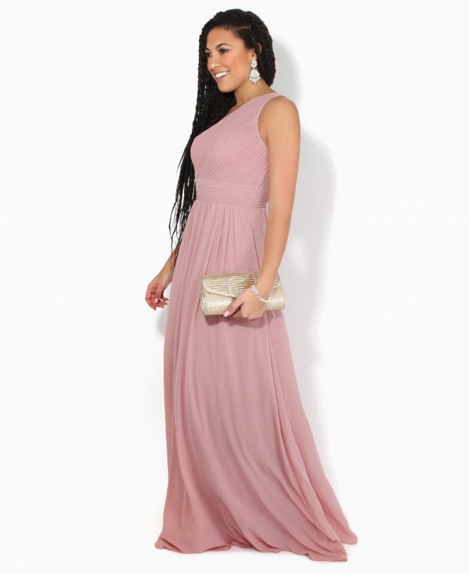 One Shoulder Chiffon Maxi Bridesmaid Dress Dark Pink for Women - gallery