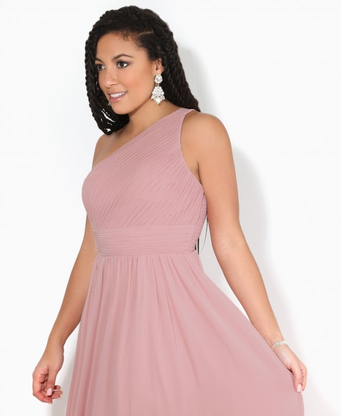 One Shoulder Chiffon Maxi Bridesmaid Dress Dark Pink for Women - gallery