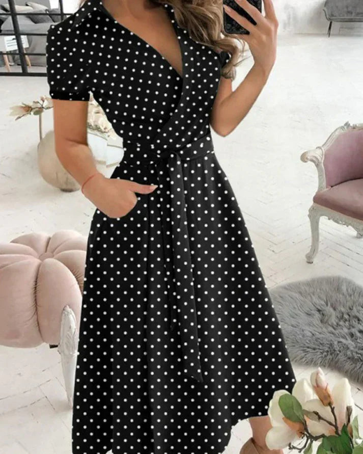 V-Neck Midi Dress with a Fluid, Flattering Line for Women