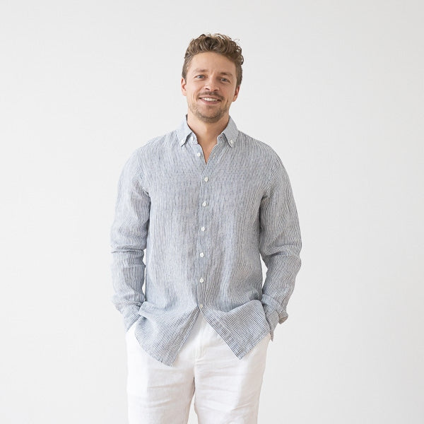 Paul Navy Stripe Linen Shirt for Men