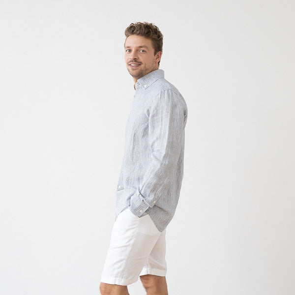 Paul Navy Stripe Linen Shirt for Men — gallery