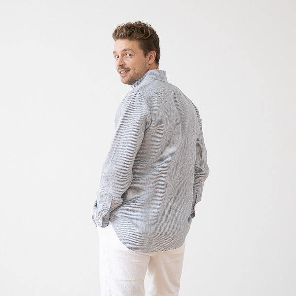 Paul Navy Stripe Linen Shirt for Men — gallery