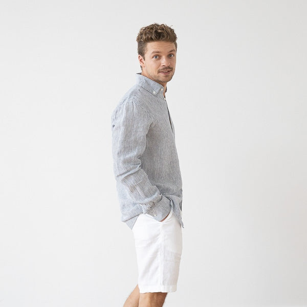 Paul Navy Stripe Linen Shirt for Men — gallery