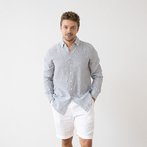 Paul Navy Stripe Linen Shirt for Men — gallery