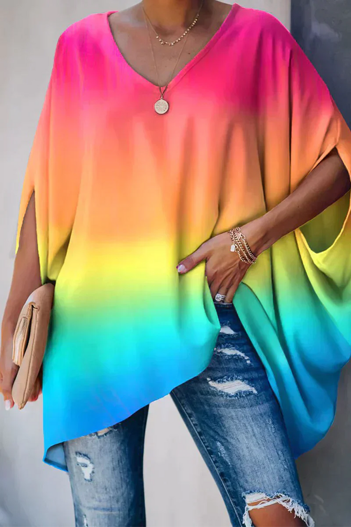 Loose-Fit Woven Blouse with V-Neckline and Pleat Detail