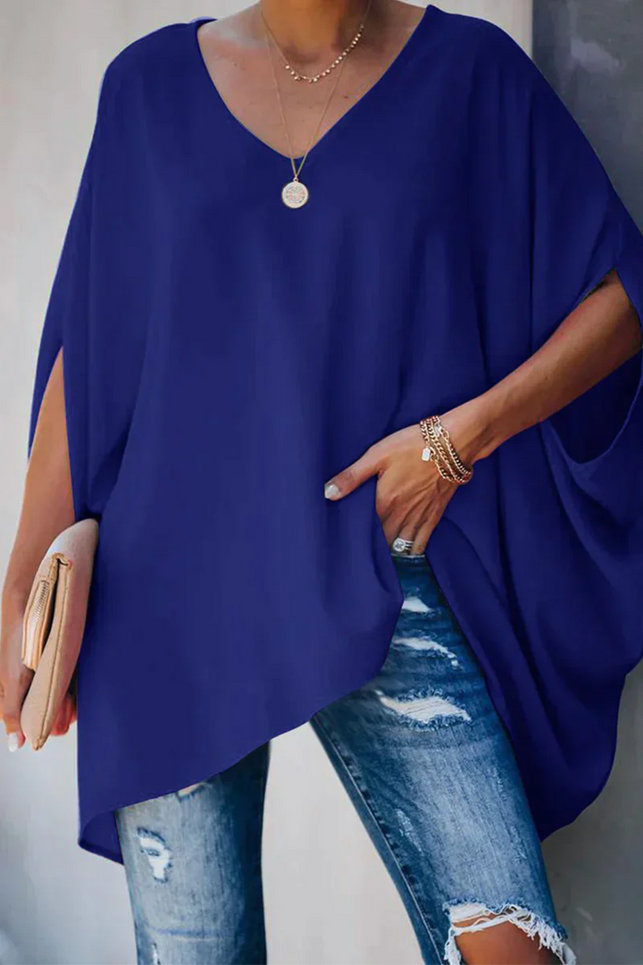Loose-Fit Woven Blouse with V-Neckline and Pleat Detail