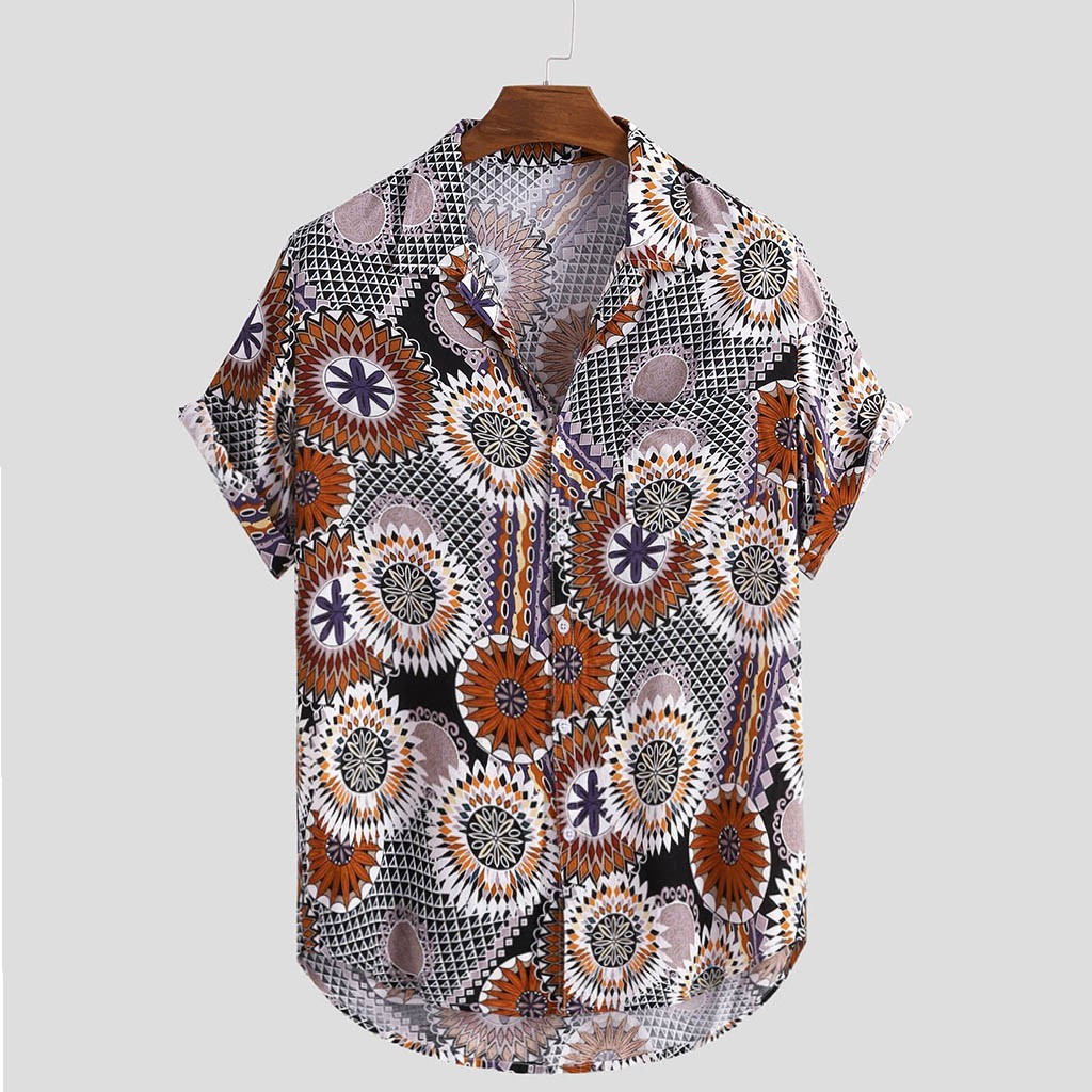 Vintage Printed Loose Casual Shirt for Men - Brown