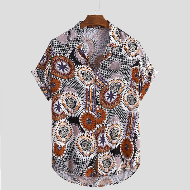 Vintage Printed Loose Casual Shirt for Men - Brown