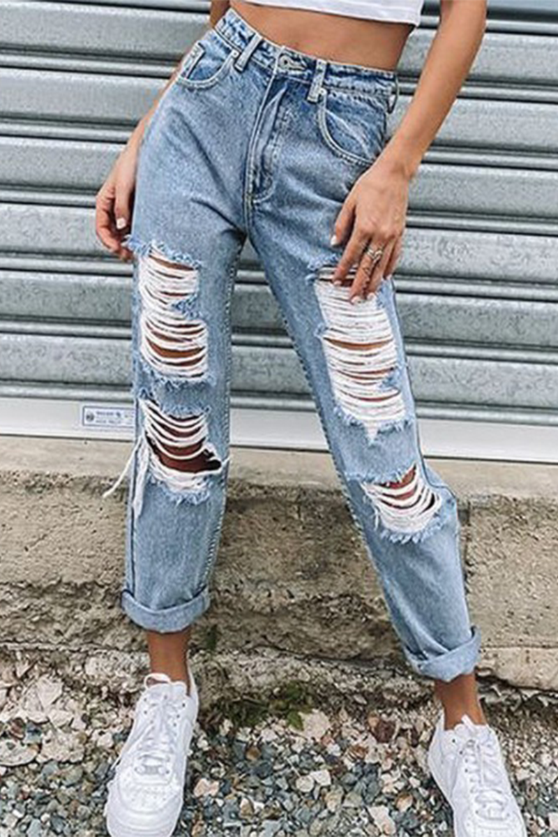 Straight-Leg Jeans with Distressed Details