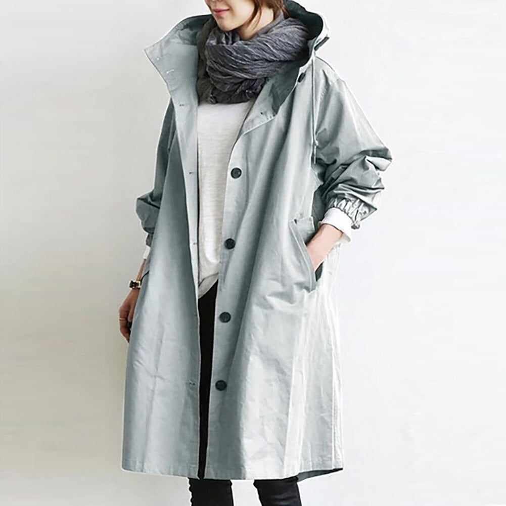 Women's Double-Breasted Trench Coat with Waist Belt