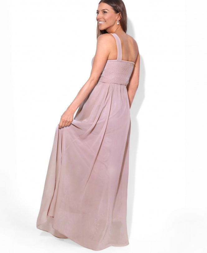 One Shoulder Chiffon Maxi Bridesmaid Dress Taupe for Women - gallery