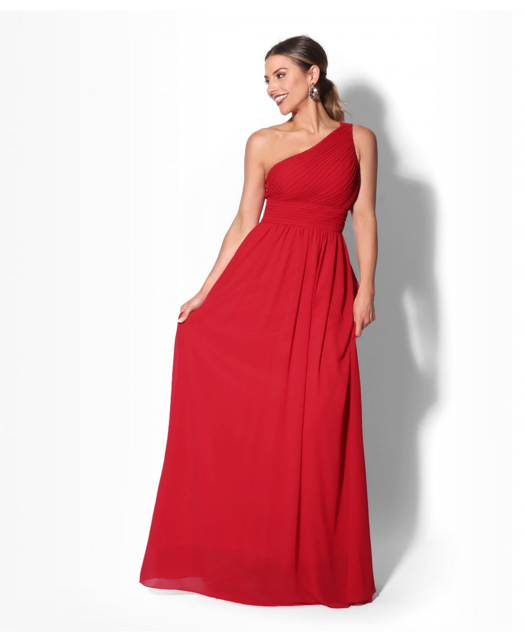 One Shoulder Chiffon Maxi Bridesmaid Dress Red for Women