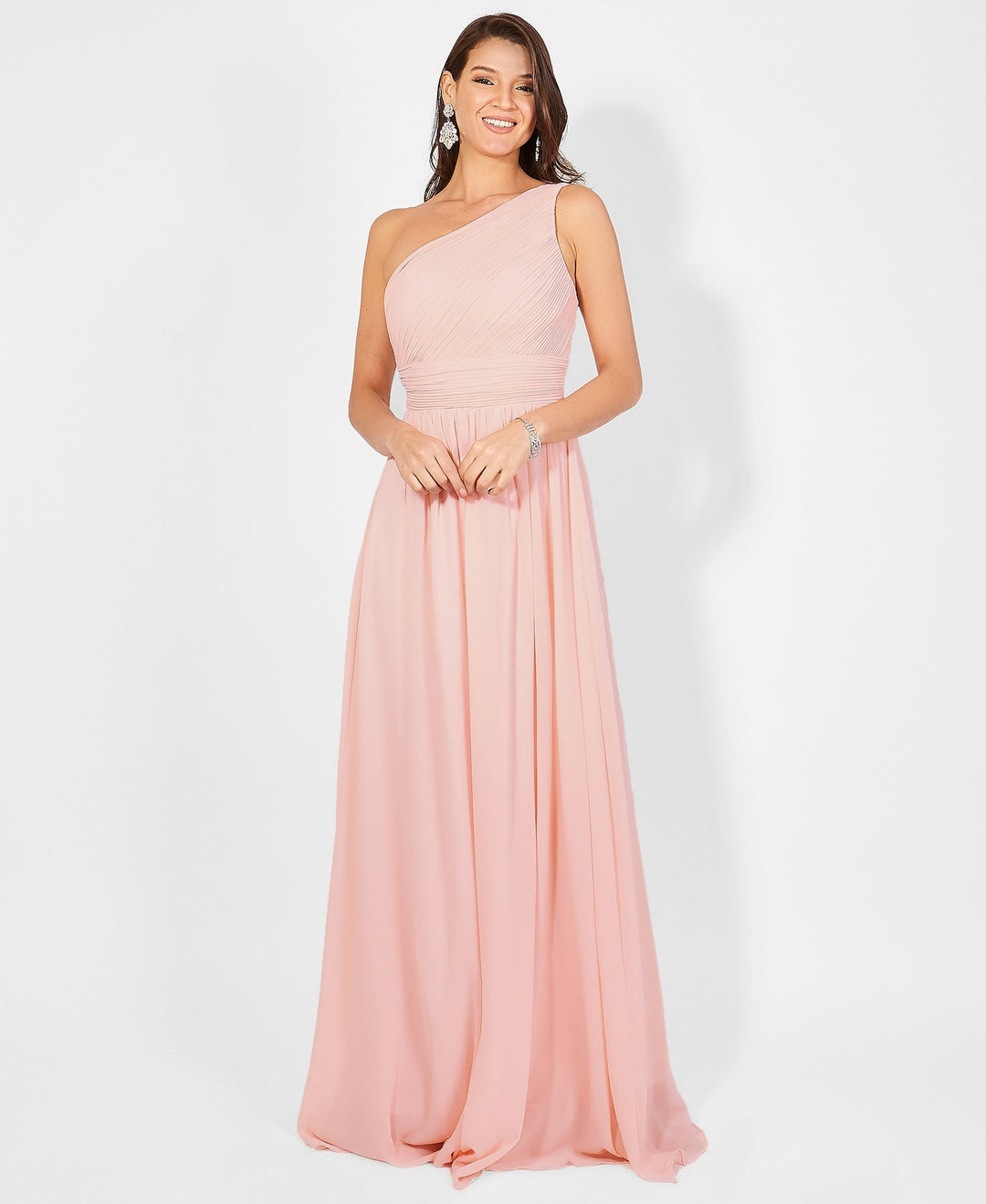 One Shoulder Chiffon Maxi Bridesmaid Dress Pink for Women