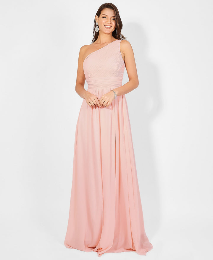 One Shoulder Chiffon Maxi Bridesmaid Dress Pink for Women