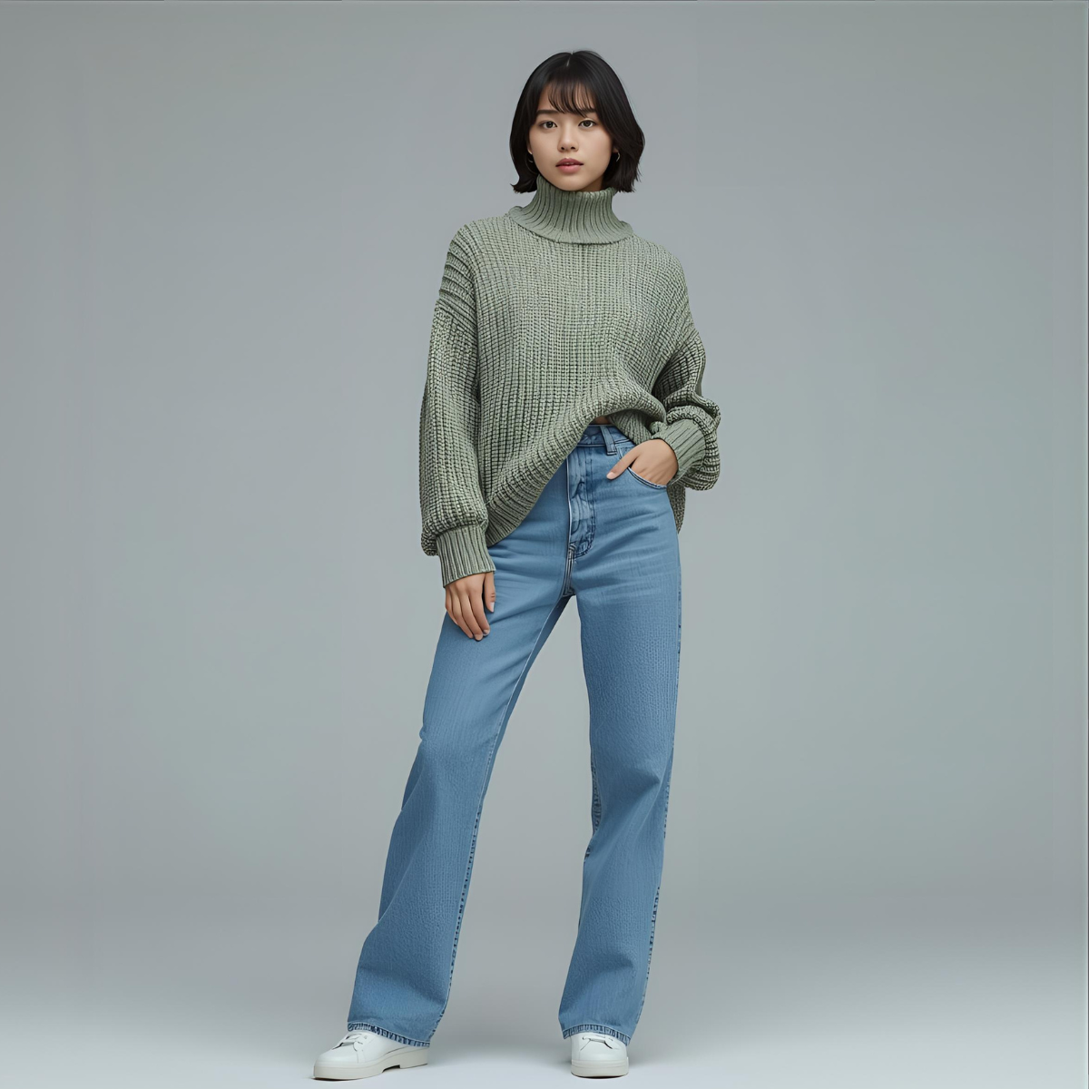 SAËLLE | Oversized Sage Green Knit Sweater