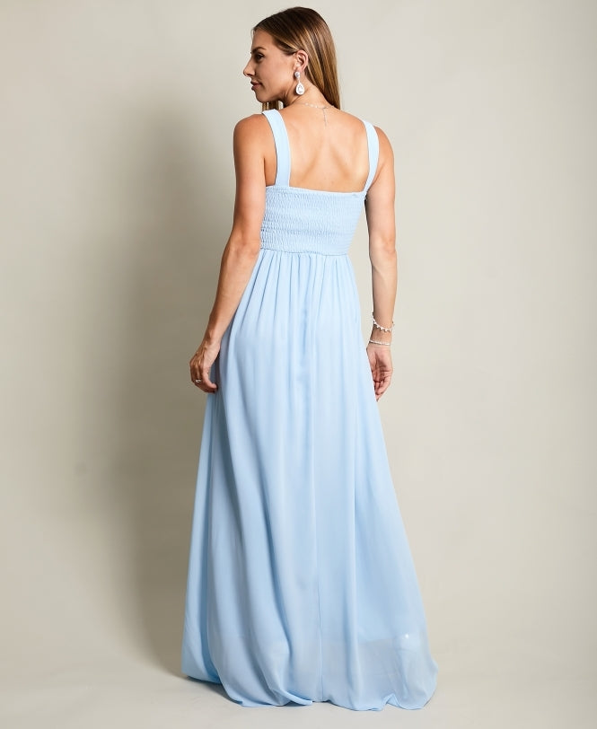 Pleated Front Chiffon Maxi Dress Aqua for Women - gallery
