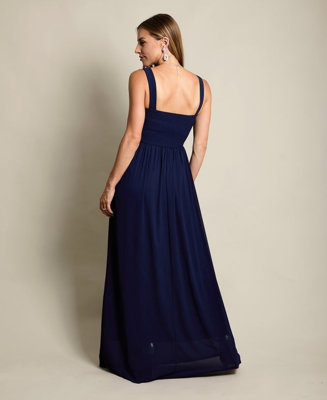 Pleated Front Chiffon Maxi Dress Navy for Women - gallery