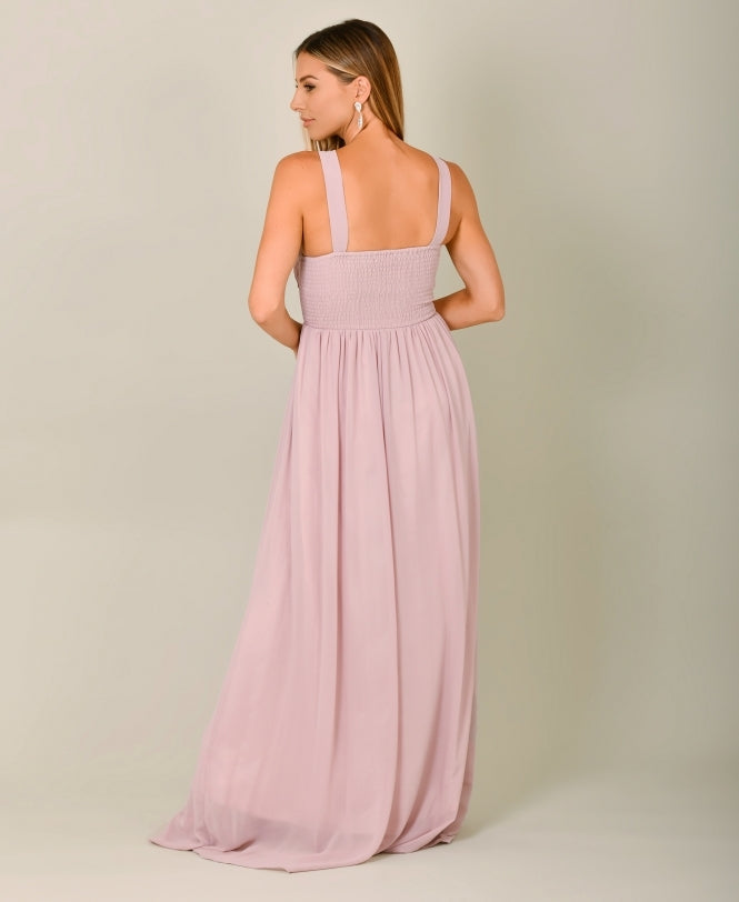 Diamante Neck Chiffon Maxi Dress Taupe for Women - gallery