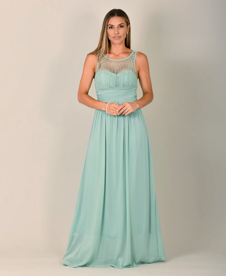Gem & Mesh Front Chiffon Maxi Dress Sage Green for Women