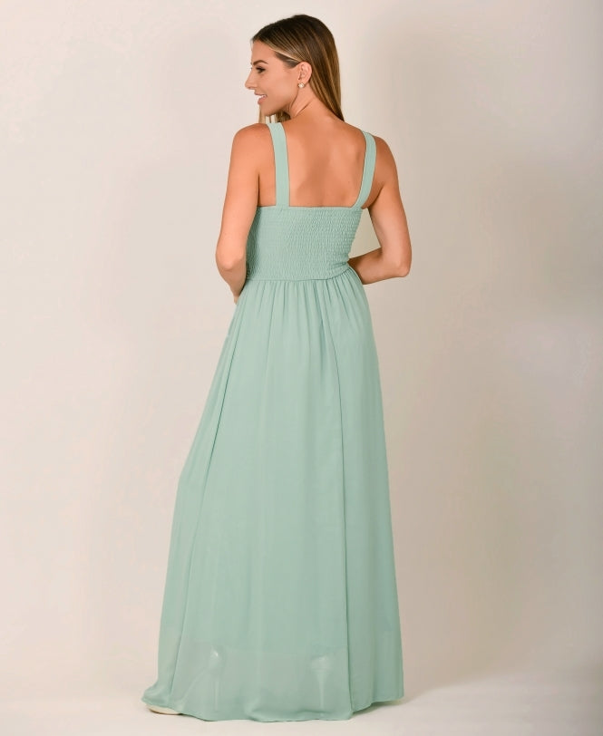 Gem & Mesh Front Chiffon Maxi Dress Sage Green for Women - gallery
