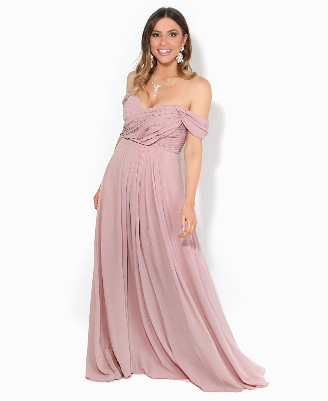 Cap Sleeve Off Shoulder Bridesmaid Dress Taupe for Women