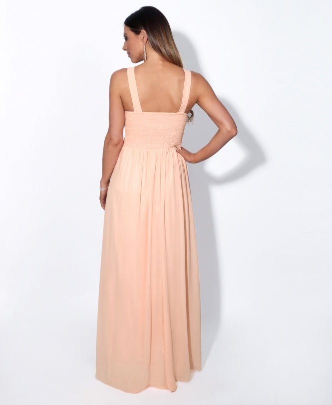 Pleated Front Chiffon Maxi Dress Pink for Women - gallery