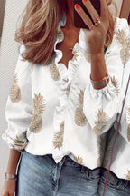 Ruffled Long Sleeve V-Neck Blouse