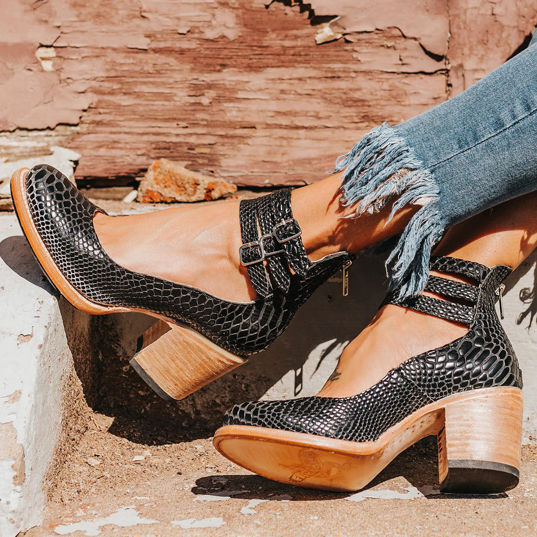 Ella Block-Heel Court Shoes in PU Leather