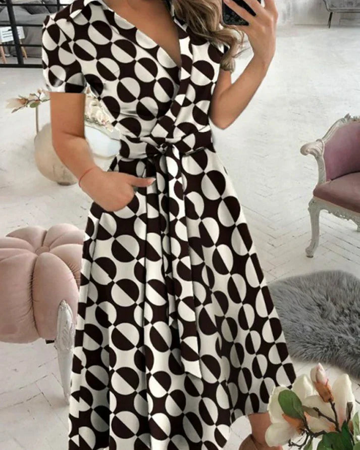 V-Neck Midi Dress with a Fluid, Flattering Line for Women