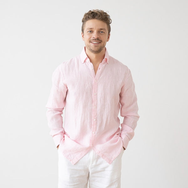 Paul Pink Melange Linen Shirt for Men