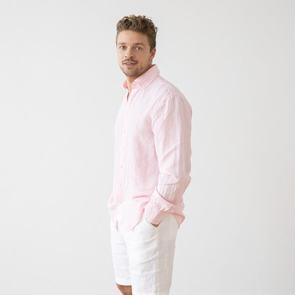 Paul Pink Melange Linen Shirt for Men — gallery