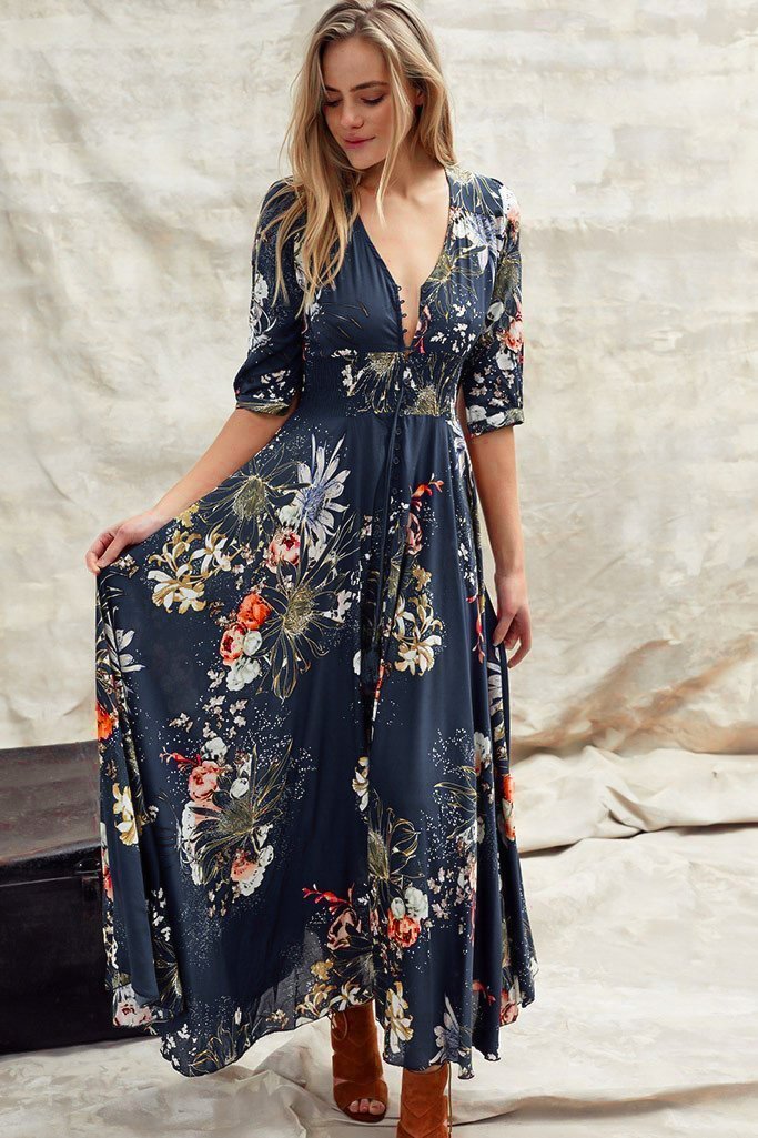JAASE - Indiana Maxi Dress: Lace Back Shirred Waist A Line Dress with Ha...