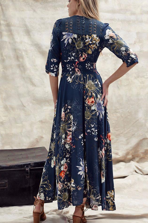 JAASE - Indiana Maxi Dress: Lace Back Shirred Waist A Line Dress with Ha... — gallery