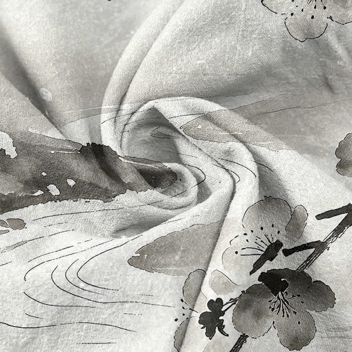 Ink Plum Blossom Print Short Sleeve Shirt for Men - gallery