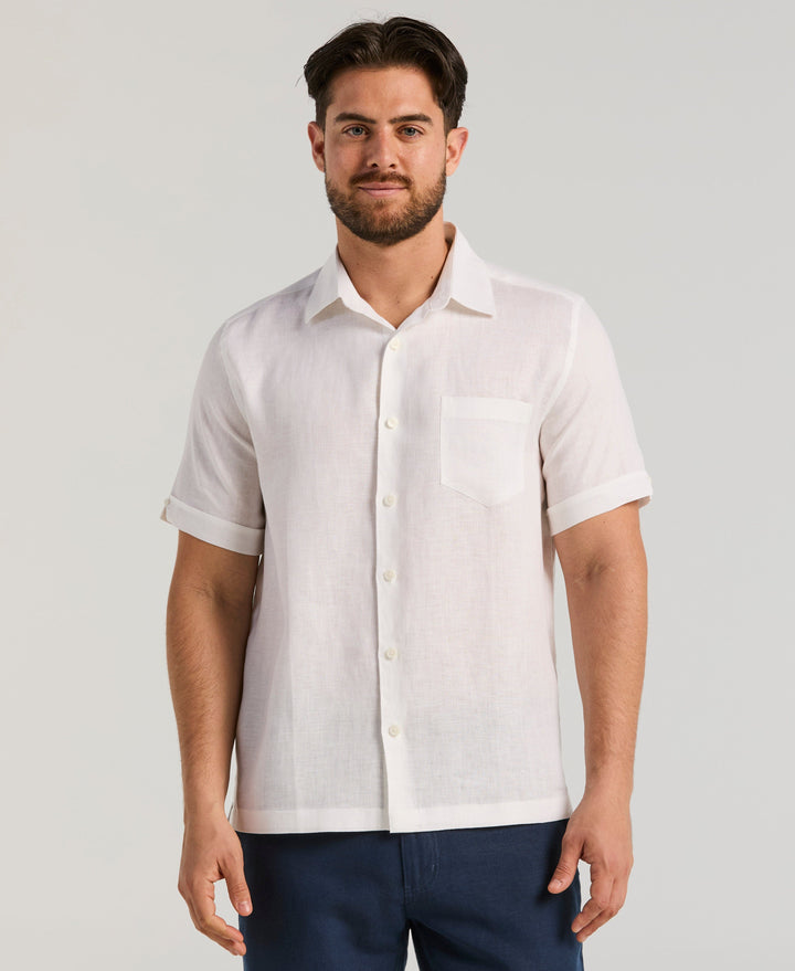 Classic Solid Pure Linen Short Sleeve Shirt for Men