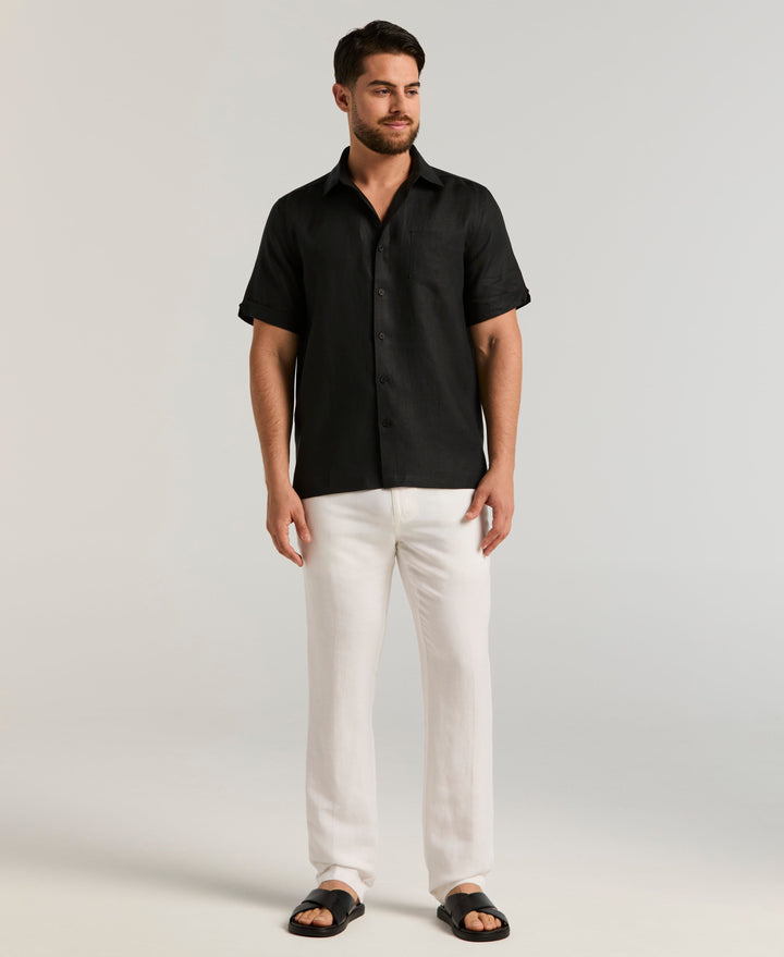 Classic Solid Pure Linen Short Sleeve Shirt for Men - gallery