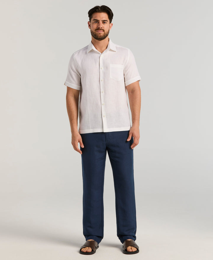 Classic Solid Pure Linen Short Sleeve Shirt for Men - gallery