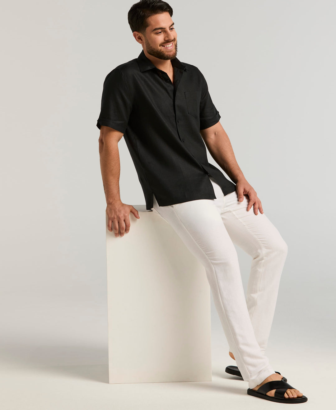 Classic Solid Pure Linen Short Sleeve Shirt for Men - gallery