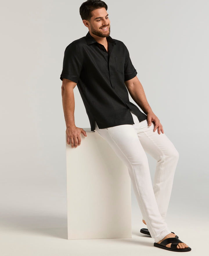 Classic Solid Pure Linen Short Sleeve Shirt for Men - gallery
