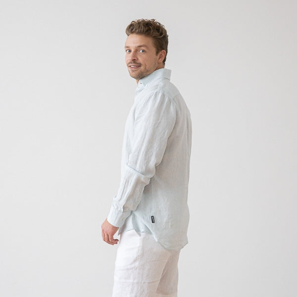 Paul Sky Blue Pinstripe Linen Shirt for Men — gallery