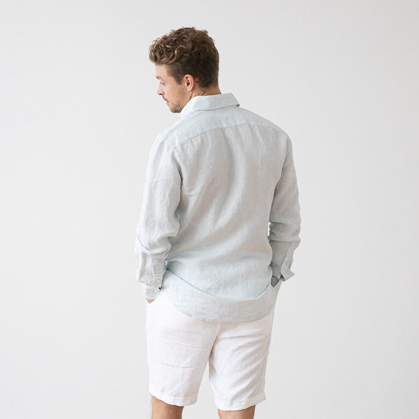 Paul Sky Blue Pinstripe Linen Shirt for Men — gallery