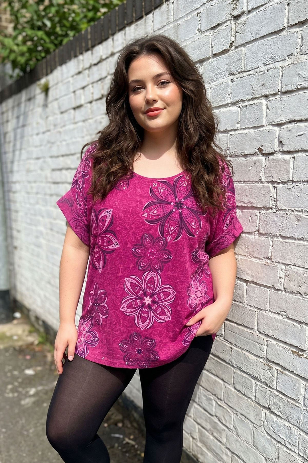 Abstract Floral Print Tunic Cotton Top for Women
