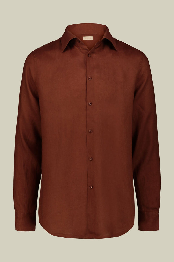 Classic Collar Pure Linen Shirt — Multi-Colour for Men — BRICK
